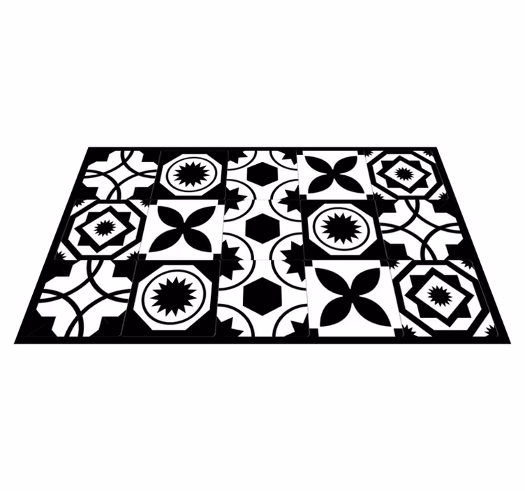 Dywan winylowy imitacja płytek czarno-biały klasyczny design - TenStickers