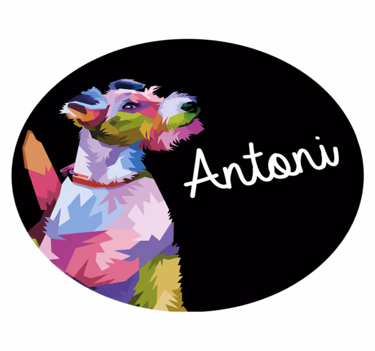 Dywan winylowy z imieniem kolorowy psi portret - TenStickers