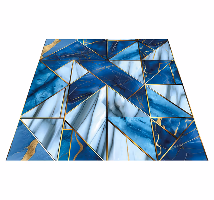 Dywan winylowy marmurowy geometryczny niebieski ze złotym - TenStickers