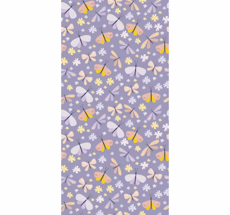 Tapeta motyle fioletowe eleganckie kwiaty - TenStickers