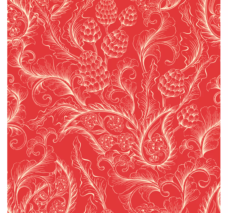 Tapeta kwiaty w czerwone wzory paisley - TenStickers