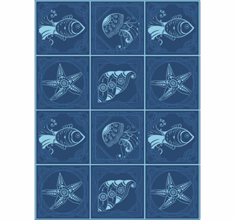 Tapeta zwierzęta Życie morskie w ornamenty - TenStickers