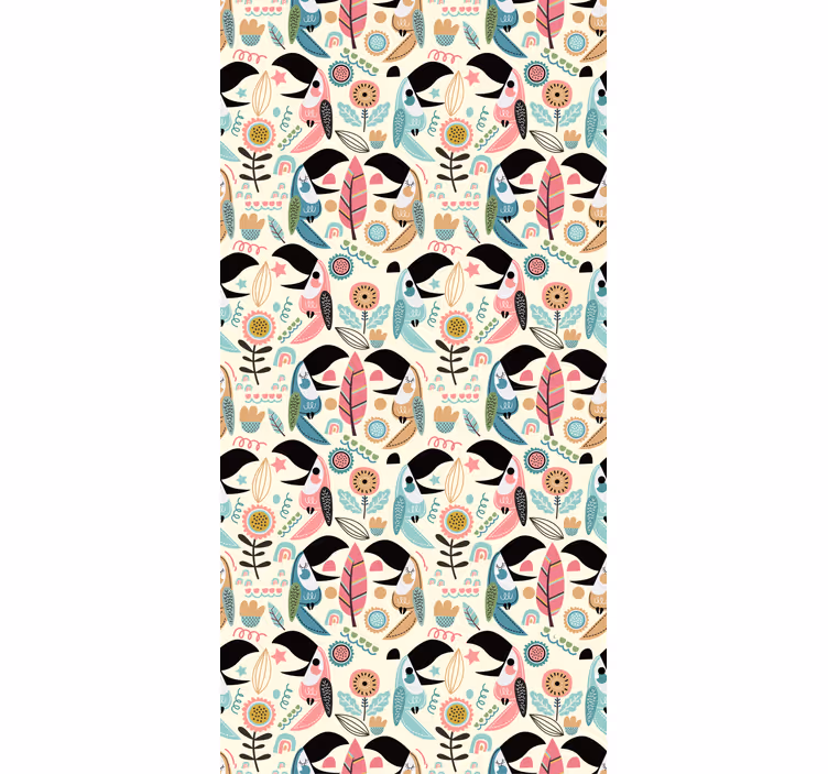 Tapeta do sypialni w tropikalny wzór z tukankiem - TenStickers