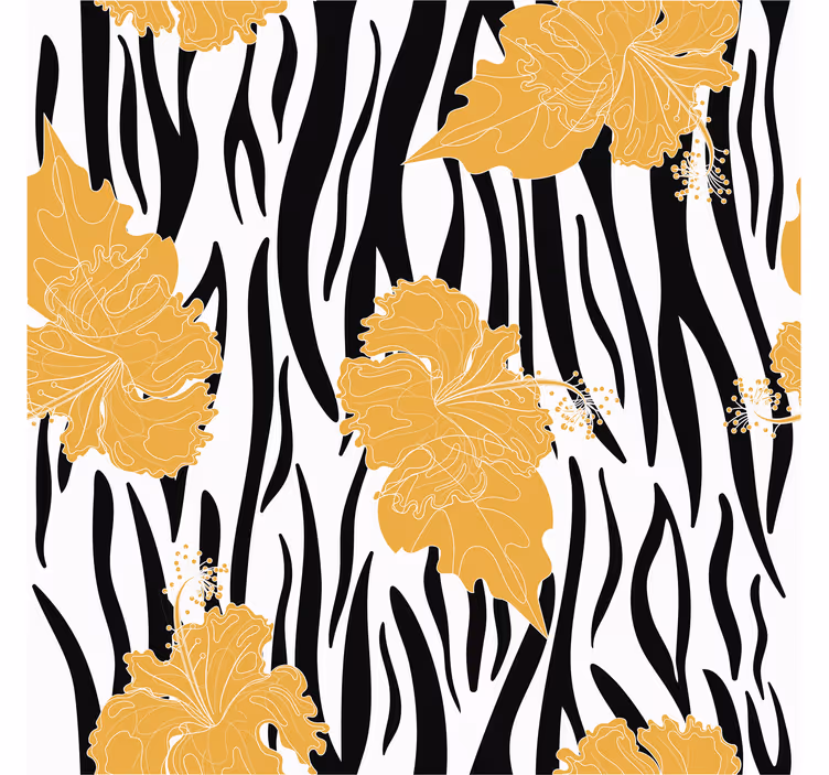Tapeta zwierzęta kwiaty na zebra print - TenStickers