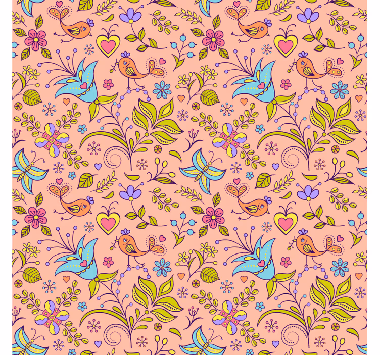 Tapeta natura wzór florystyczny z ptakami i motylami - TenStickers