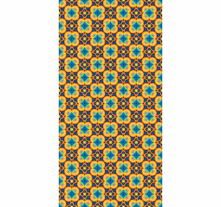 Tapeta tekstura żółto-niebieski orientalny boho wzór - TenStickers