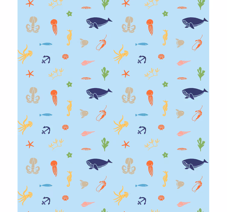 Tapeta dla dzieci z minimalistycznymi zwierzętami morskimi - TenStickers
