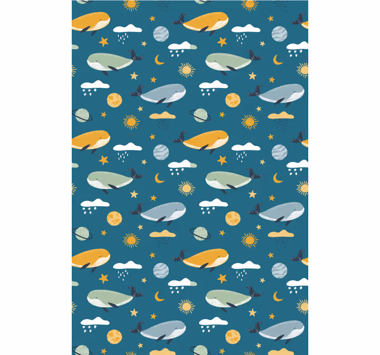 Tapeta dla dzieci w modny wzór wielorybów - TenStickers
