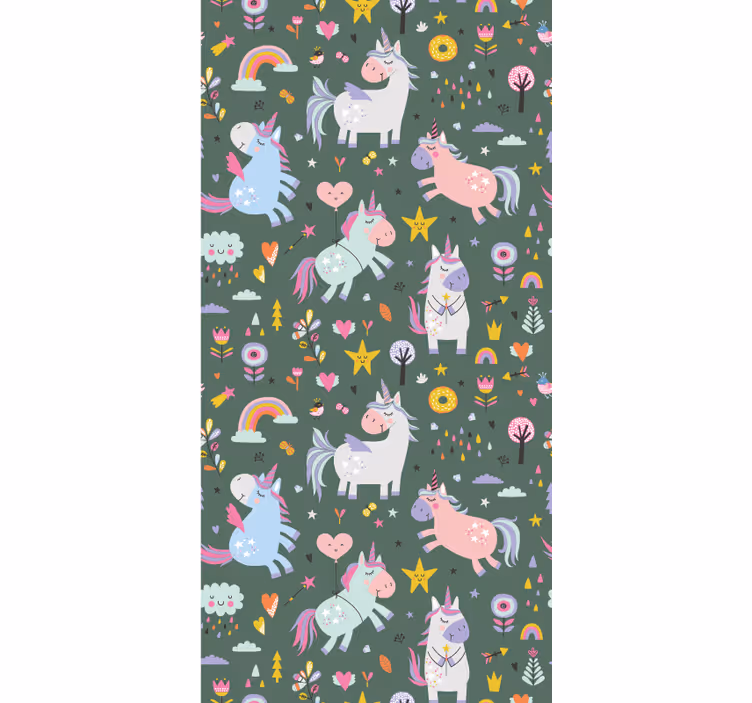 Tapeta dla dzieci wzory z jednorożcami fantasy - TenStickers