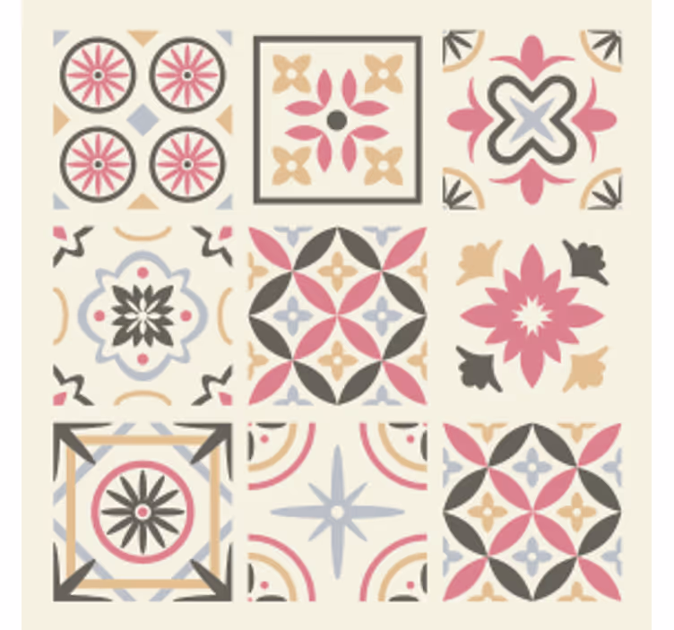 Tapeta kafelki z geometrycznym elementem kwiatowym - TenStickers