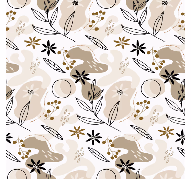 Tapeta kwiaty w stylowy różowo-beżowy wzór liści - TenStickers