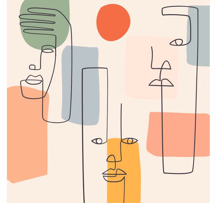 Tapeta geometryczna z minimalistycznymi twarzami - TenStickers