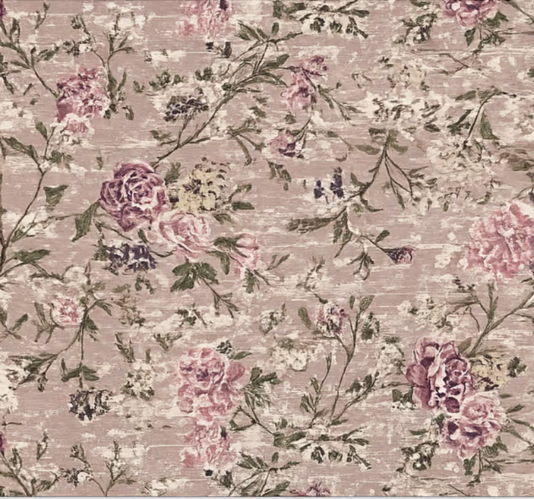 Tapeta do salonu kwiaty w stylu vintage fioletowe - TenStickers