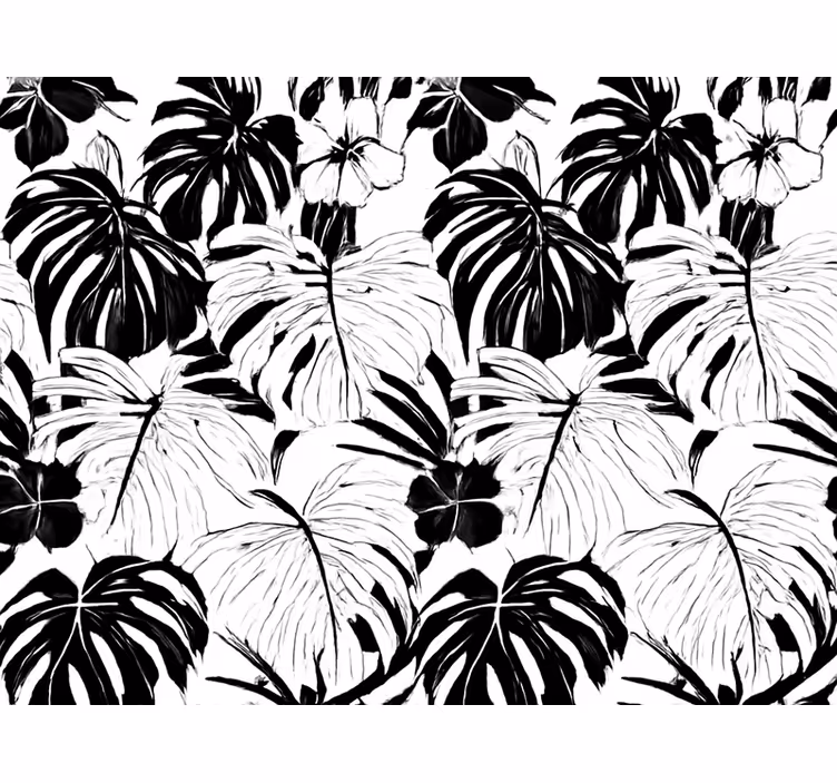 Tapeta do salonu liście palm w czerni i bieli - TenStickers