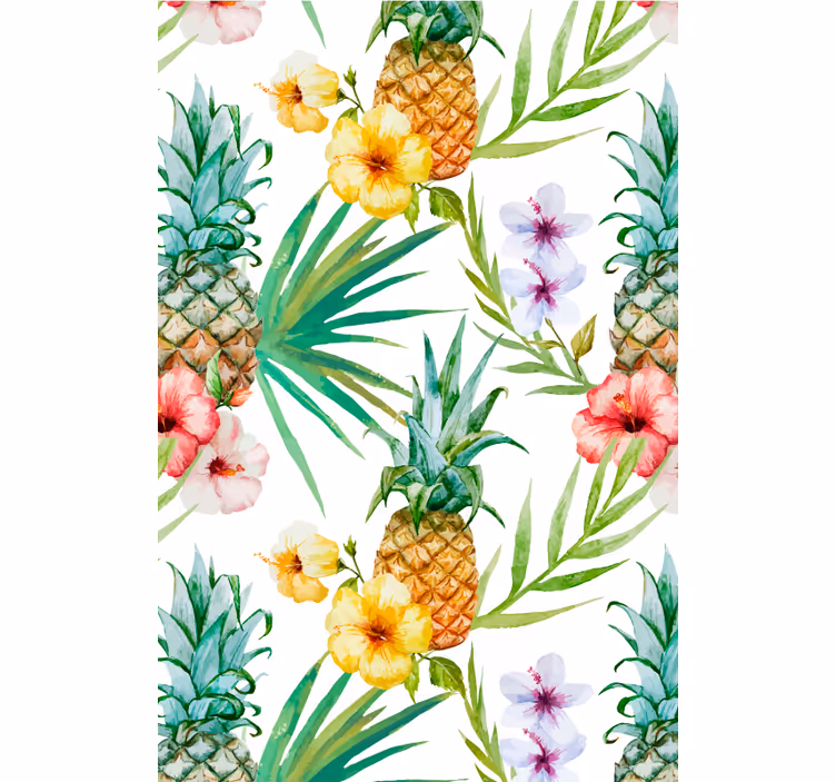 Tapeta kwiaty z malowaną ananasem - TenStickers