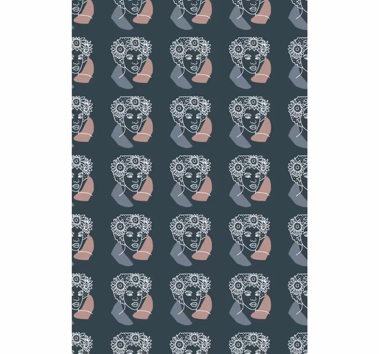 Tapeta kwiaty minimalistyczny słonecznik z kobietą - TenStickers