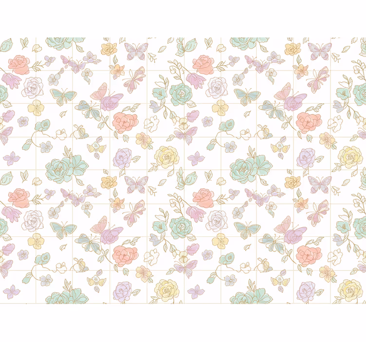 Tapeta kwiaty motyl w delikatnych kolorach - TenStickers