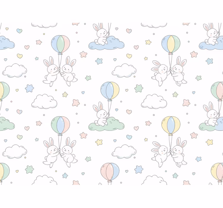Tapeta dla dzieci z królikami i balonami - TenStickers