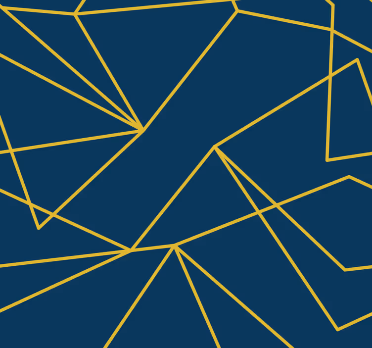 Niebieska tapeta z geometrycznymi złotymi liniami - TenStickers