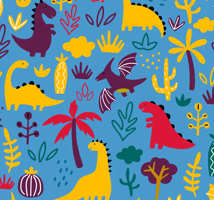 Tapety do sypialni szczęśliwe dinozaury - TenStickers