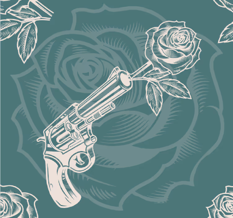 Tapeta sztuka pistolet z różami - TenStickers