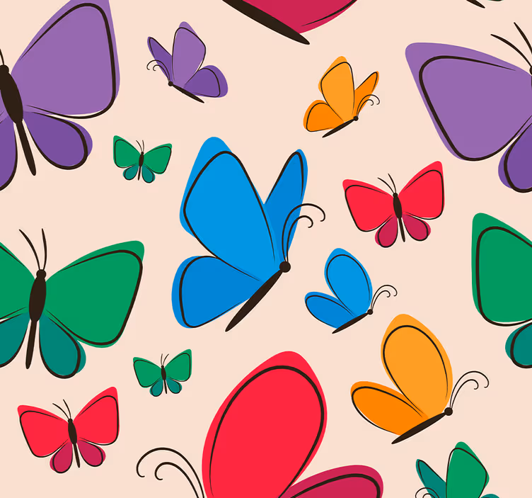 Tapeta motyle w kolorowy wzór na beżowym tle - TenStickers
