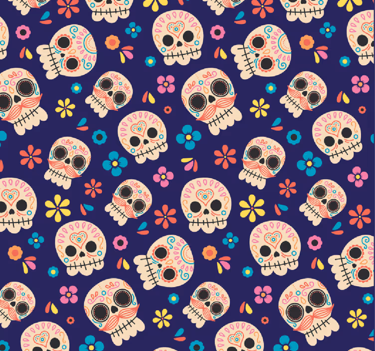 Tapeta Halloween kolorowy wzór czaszki - TenStickers