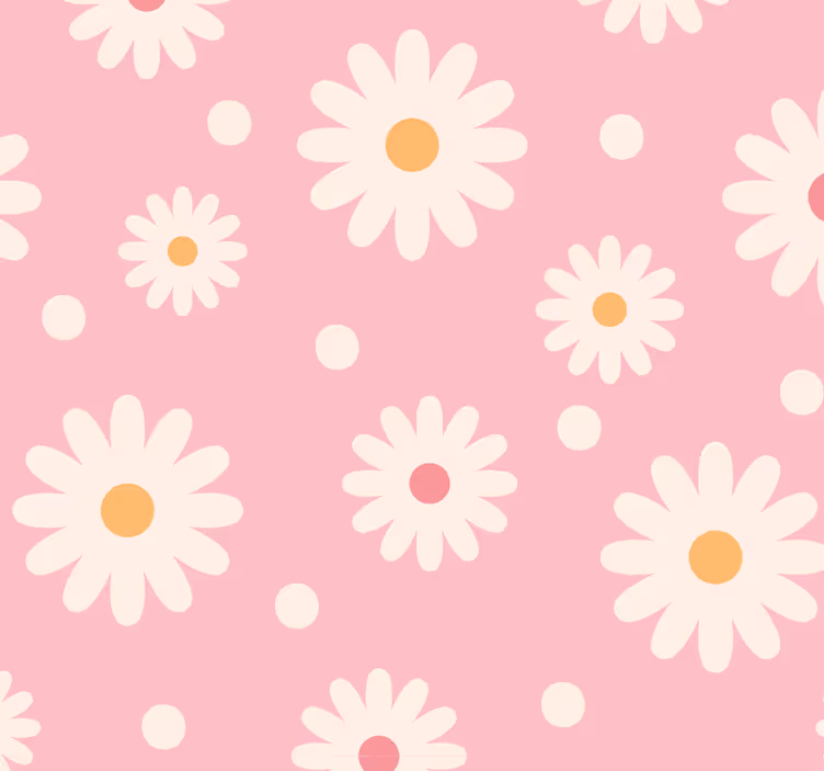 Tapeta kwiaty Vintage stokrotki z różowym tłem - TenStickers