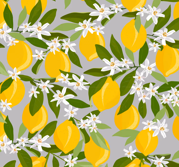Tapeta natura wzór kwiatów cytrusowych - TenStickers
