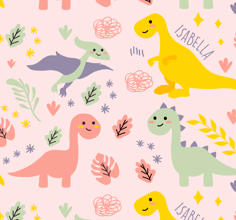Tapeta dla dzieci Zielone dinozaury z imionami - TenStickers