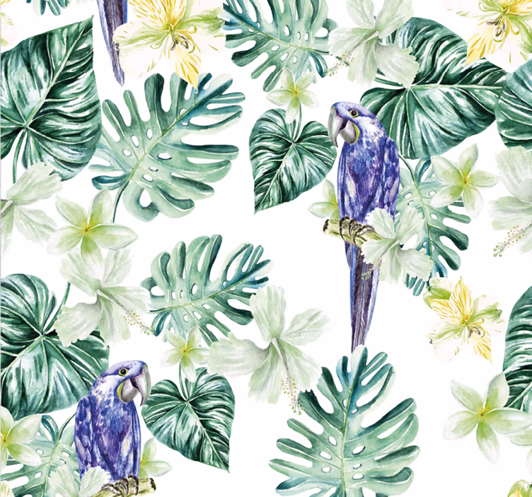 Tapeta w papugi tropikalna flora papugowa - TenStickers