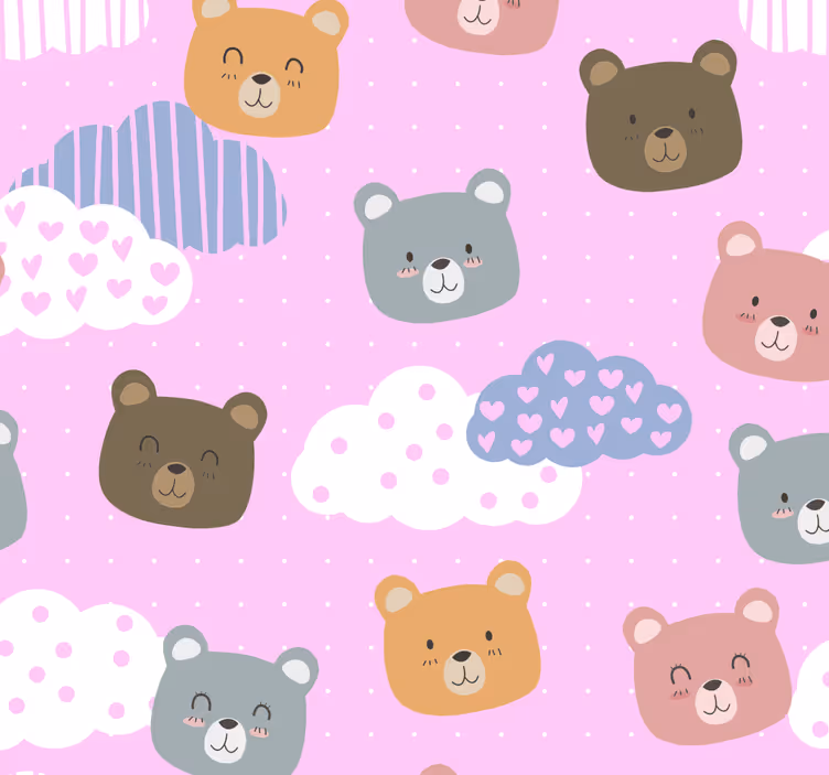 Tapeta zwierzęta Niedźwiedź uśmiech na różowo - TenStickers