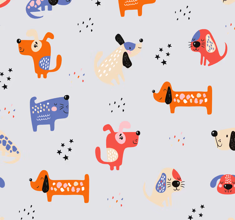 Tapeta do sypialni Ilustrowane psy - TenStickers