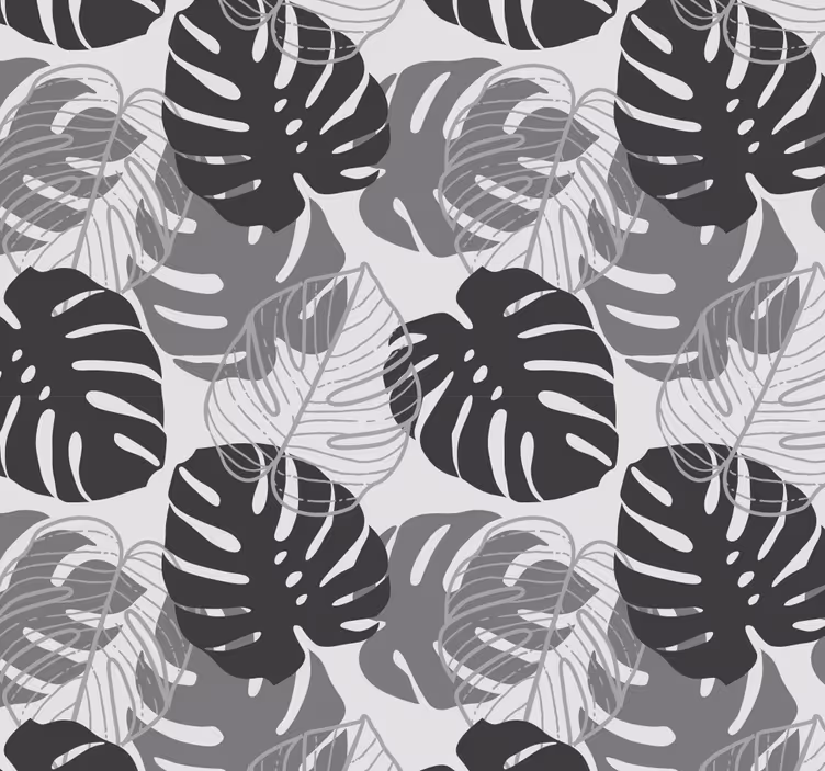 Tapeta liście Monstera w odcieniu szarości - TenStickers