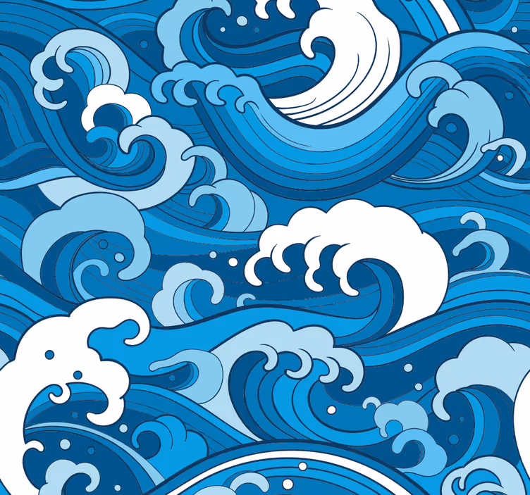 Niebieska tapeta wzór fal oceanicznych - TenStickers