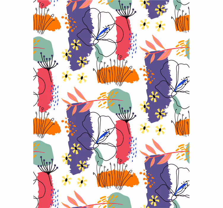 Tapeta kwiaty wzór szkicu botanicznego - TenStickers