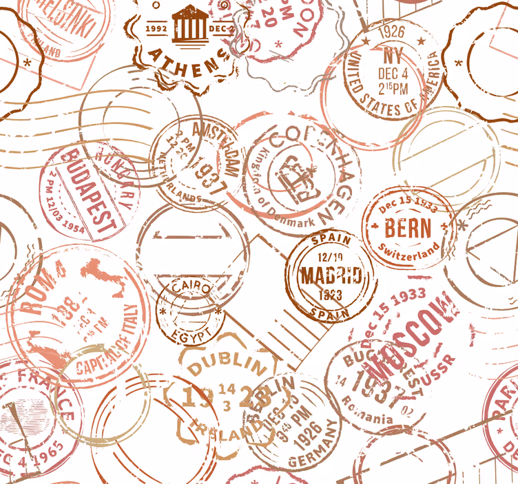 Tapeta miasto stemplowany motyw paszportu - TenStickers
