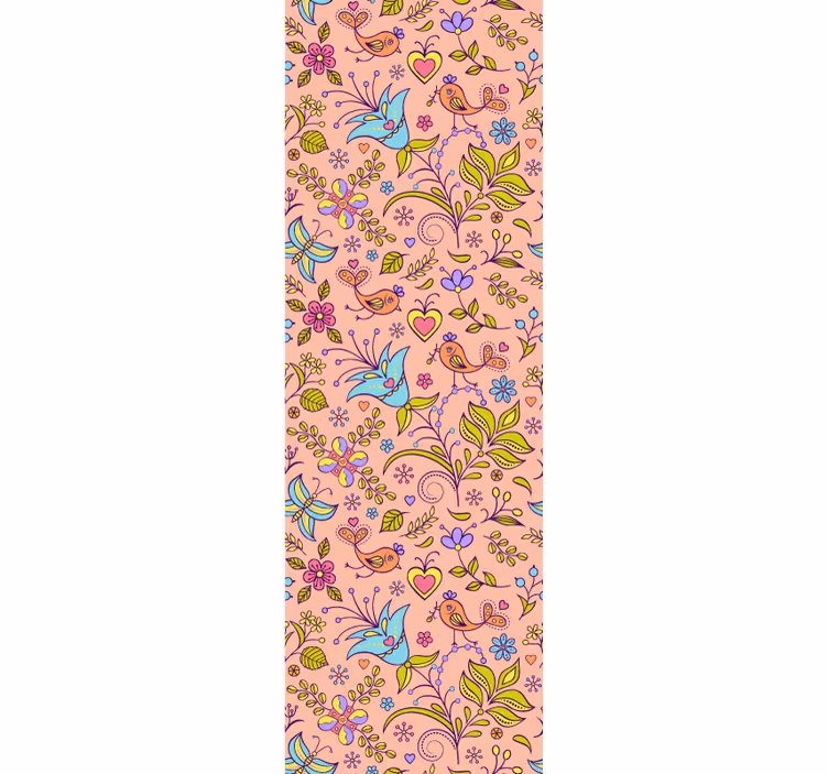 Tapeta ornament motyw kwiatowy z ptakami - TenStickers