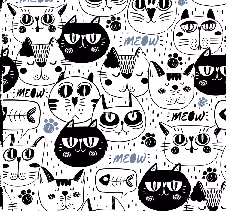 Tapeta koty stylizowany wzór kotów - TenStickers