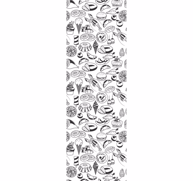 Tapeta do kuchni czarno-biały wzór jedzenia - TenStickers