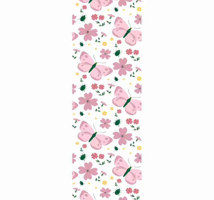 Tapeta motyle różowe kwiaty - TenStickers