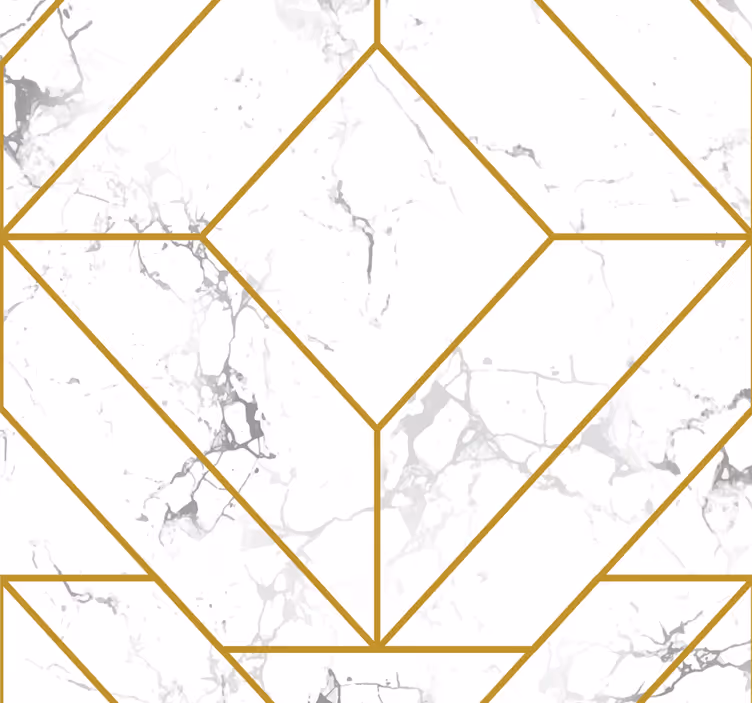 Tapeta do pokoju dziennego złoto-biała geometria - TenStickers