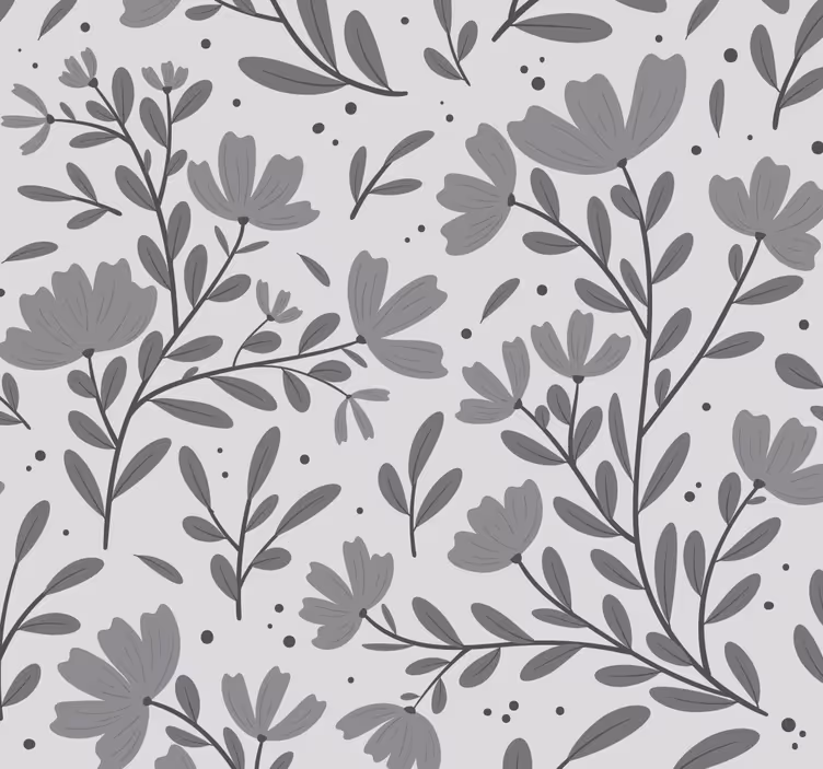 Tapeta kwiaty w szarym wzorze - TenStickers