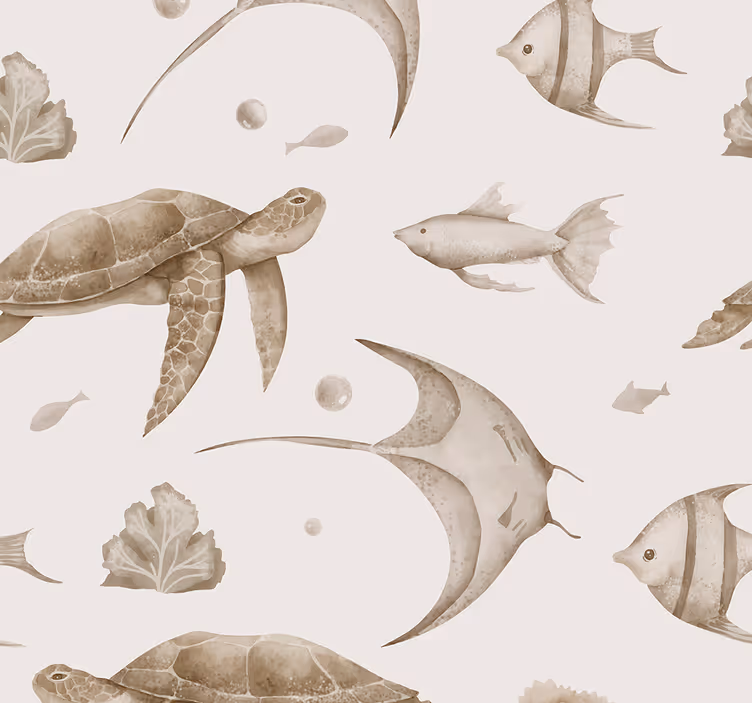 Tapeta dla dzieci beżowy wzór oceanu - TenStickers