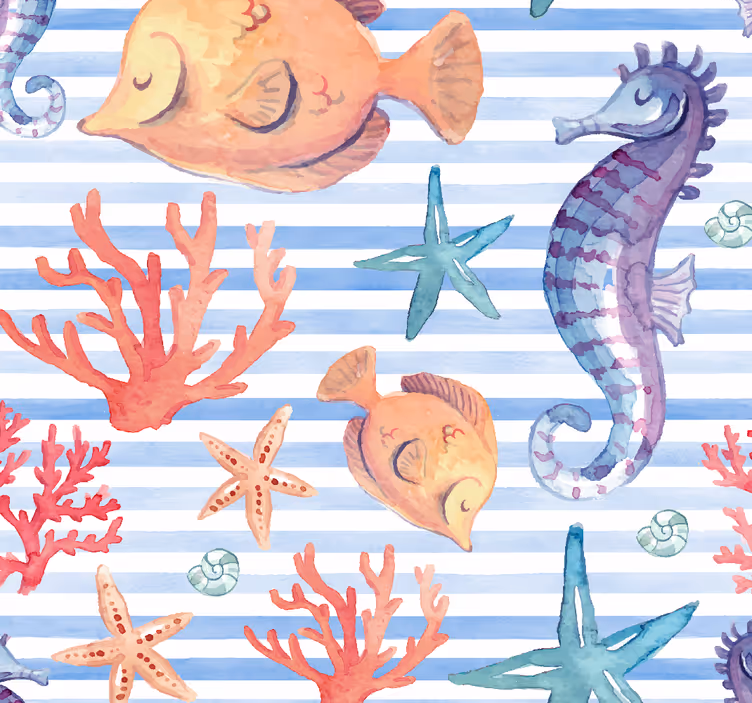 Tapeta ryby wzór fauny oceanicznej - TenStickers