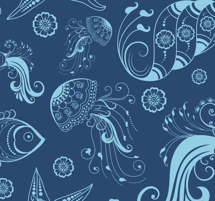 Tapeta ryby motywy szkicu morskiego - TenStickers