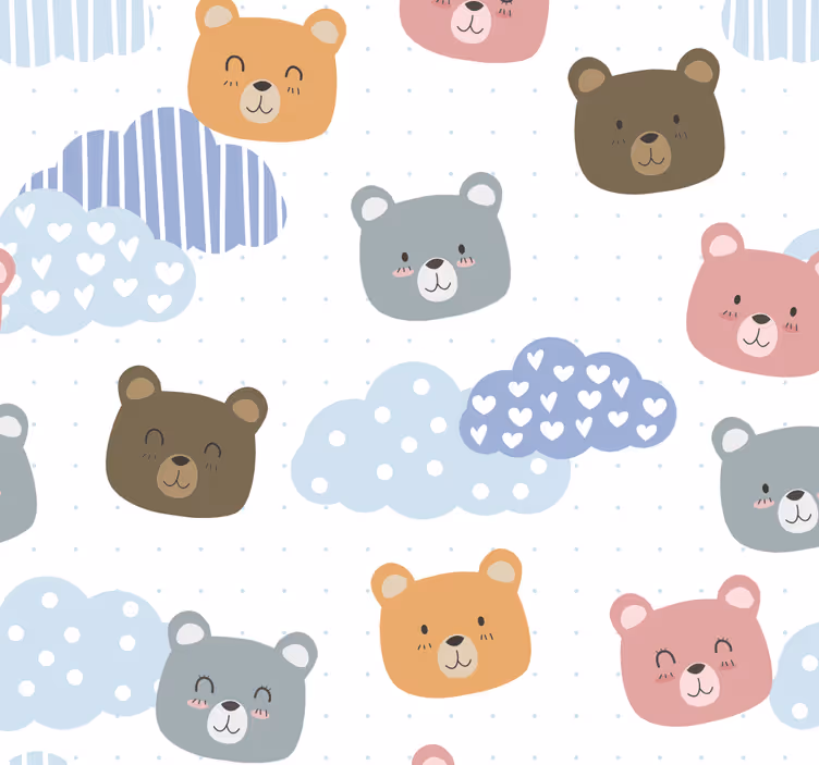 Tapeta koty kreskówka niedźwiedzie chmury - TenStickers