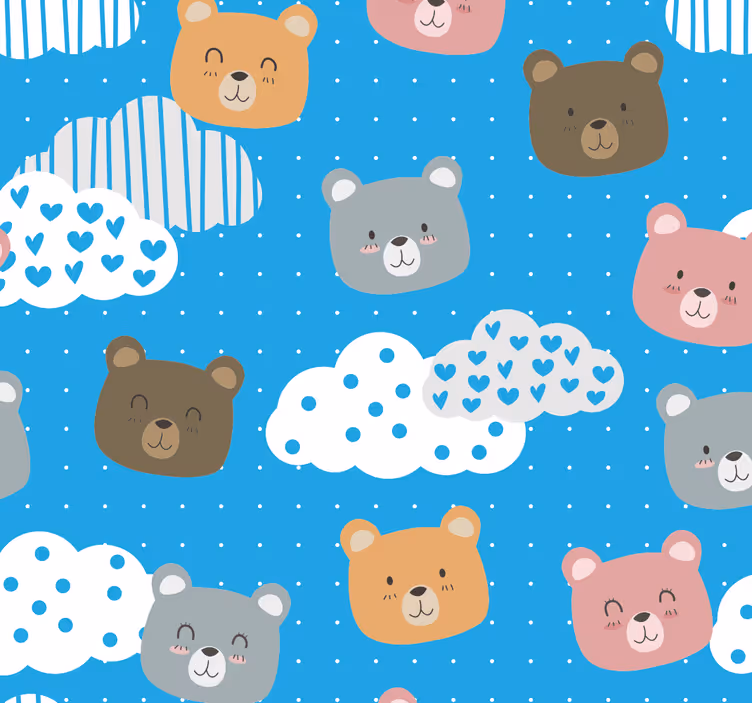 Tapeta koty wzór chmury niedźwiedzia - TenStickers