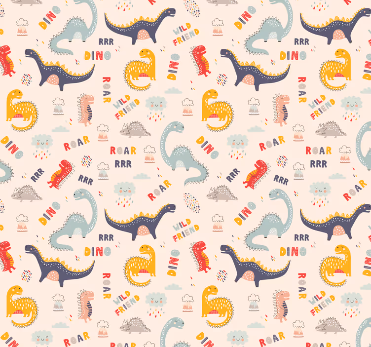 Tapeta dla dzieci Kolorowe dinozaury z imionami - TenStickers