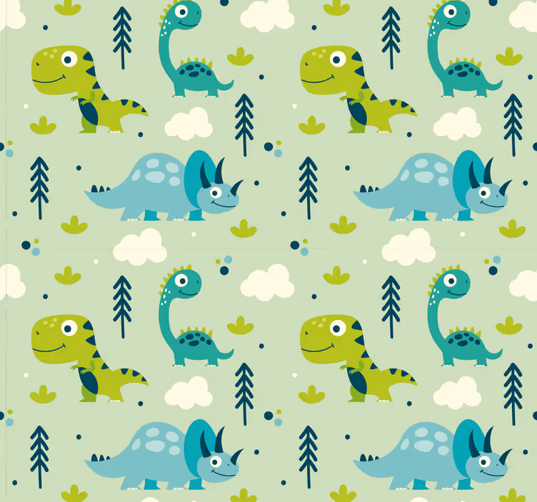 Tapeta dla dzieci w zielone dinozaury - TenStickers